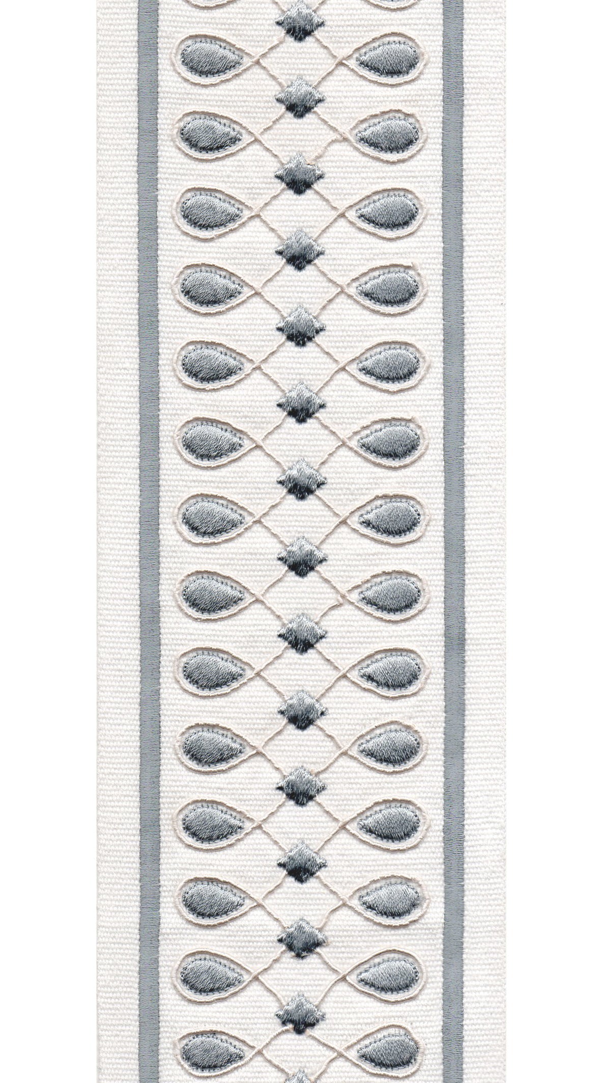 Geometric Teardrop Cotton Canvas Trim | 4 Inch (10.16cm) | Wide Embroidered Border | 3 Colours | By The Metre-0