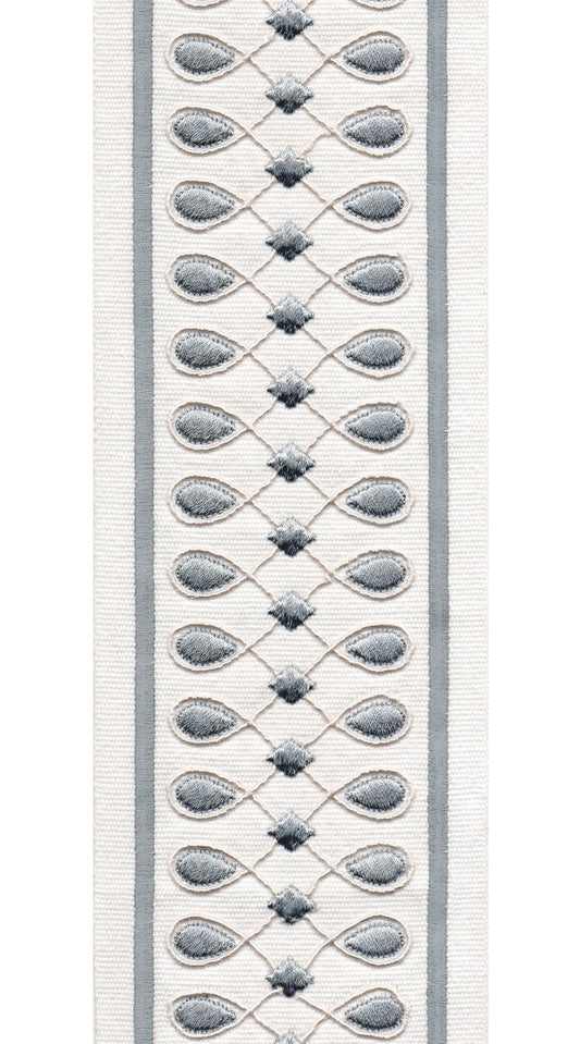 Geometric Teardrop Cotton Canvas Trim | 4 Inch (10.16cm) | Wide Embroidered Border | 3 Colours | By The Metre-0