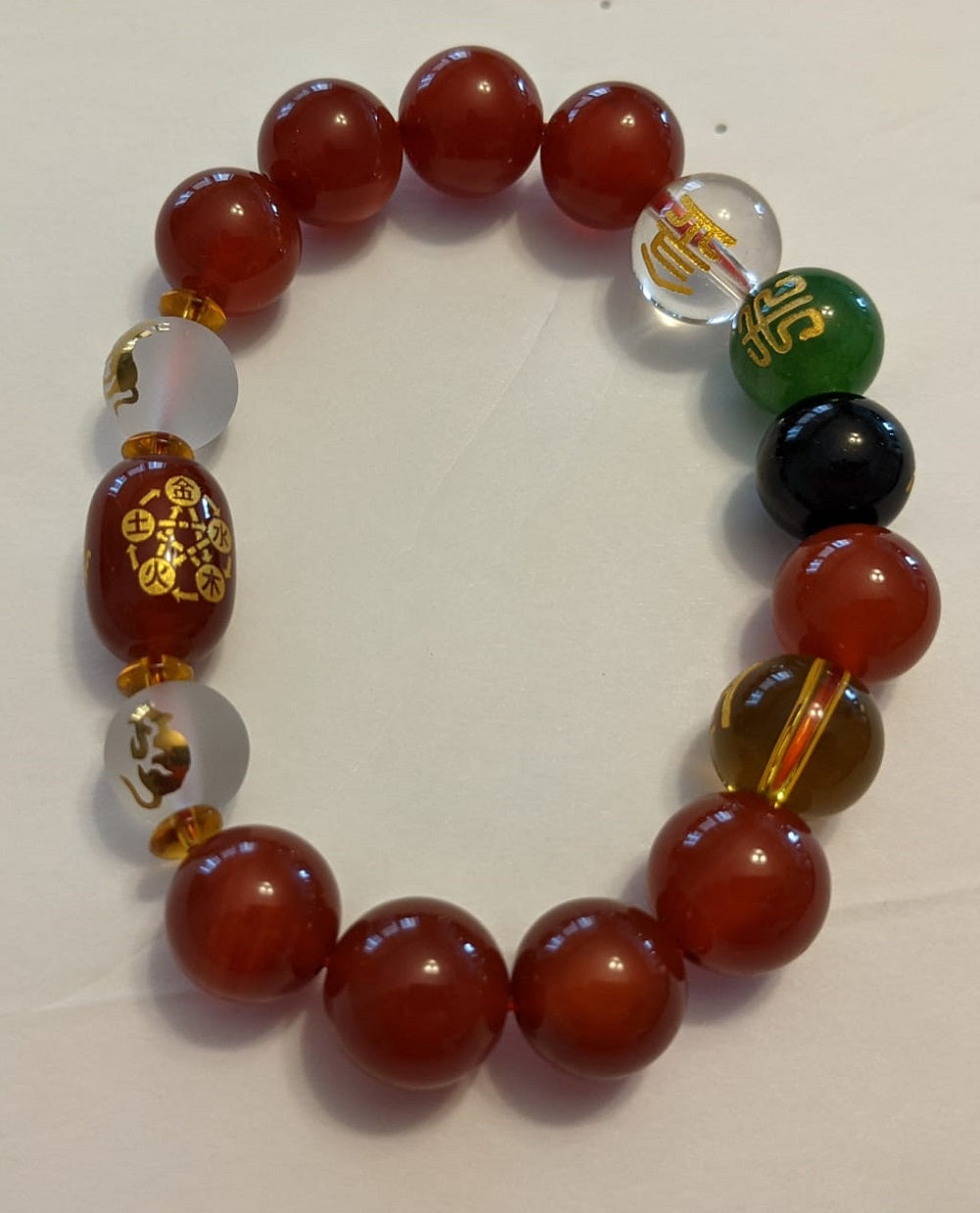 Five-Element Red Agate Bracelet (14 mm Beads)-1