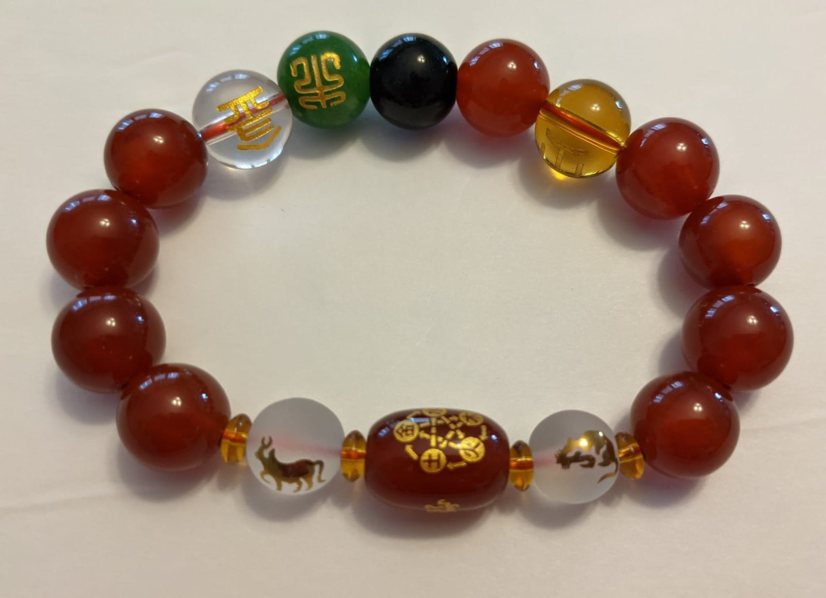 Five-Element Red Agate Bracelet (14 mm Beads)-0
