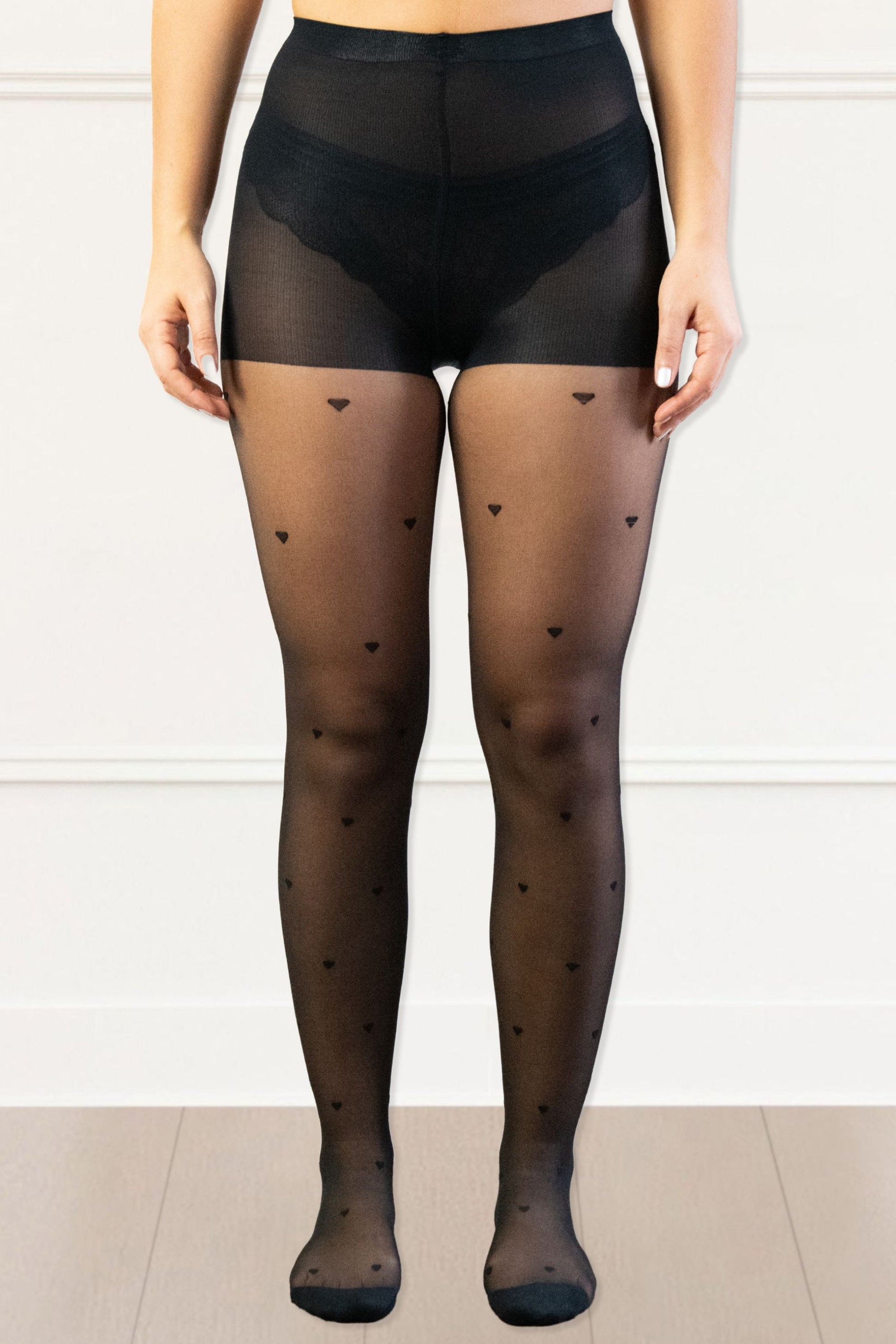 Tights Women's Sheer Black Tights – Heart Print Pantyhose, High Waist, Elegant & Sexy-0