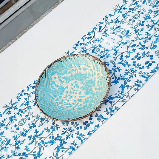 Blue Chinoiserie Table Runner | Linen | Tassels | 92-305cm-0