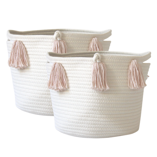 Set of 2 - Blush Tassel Basket - Medium-0