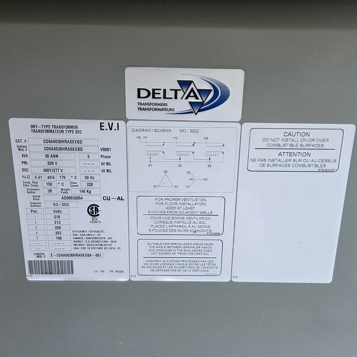 Electrical Transformer 208V -> 480Y/277V (NEW)