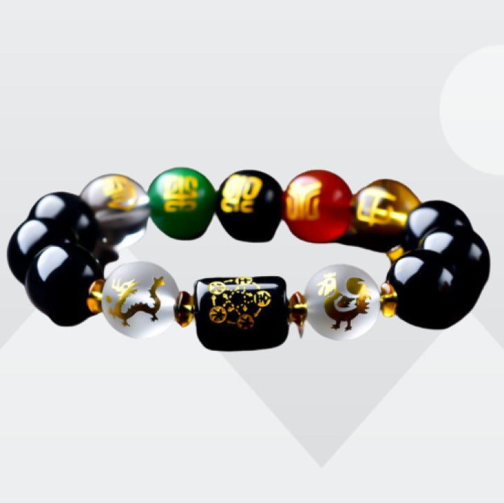 Five-Element Obsidian Bracelet (12 mm Beads)-3