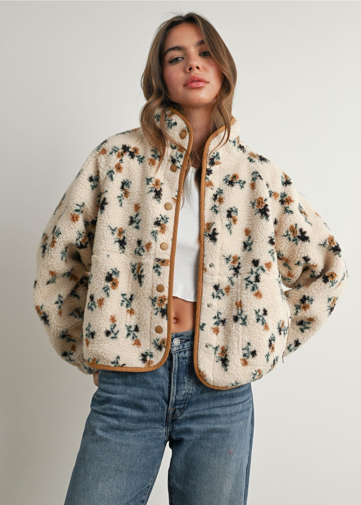Floral Print Fluffy Fleece Jacket