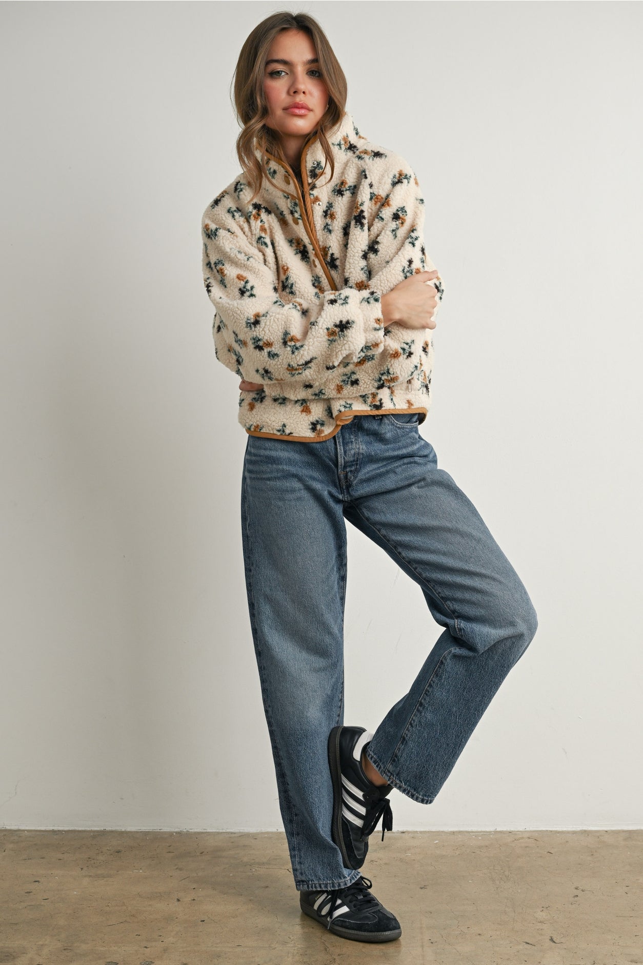 Floral Print Fluffy Fleece Jacket