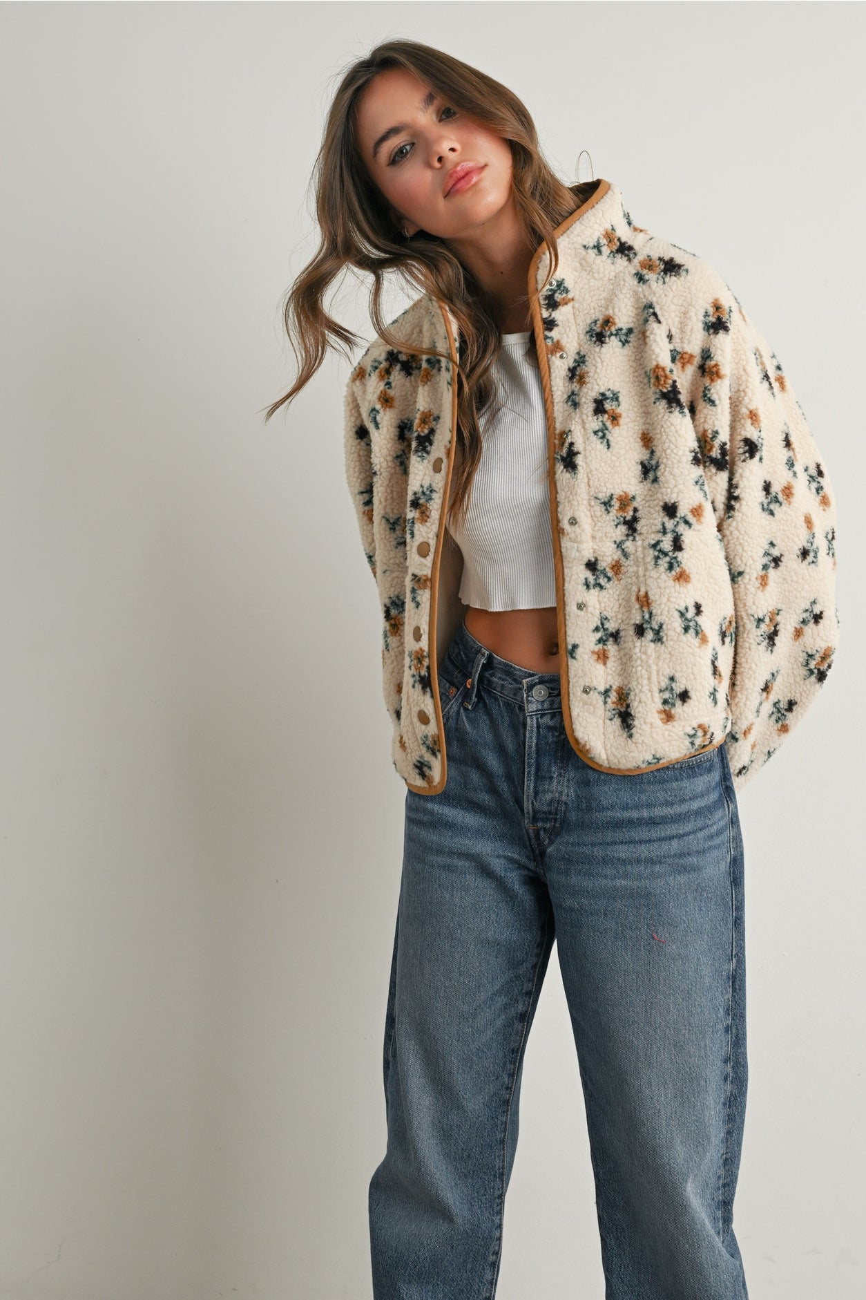 Floral Print Fluffy Fleece Jacket