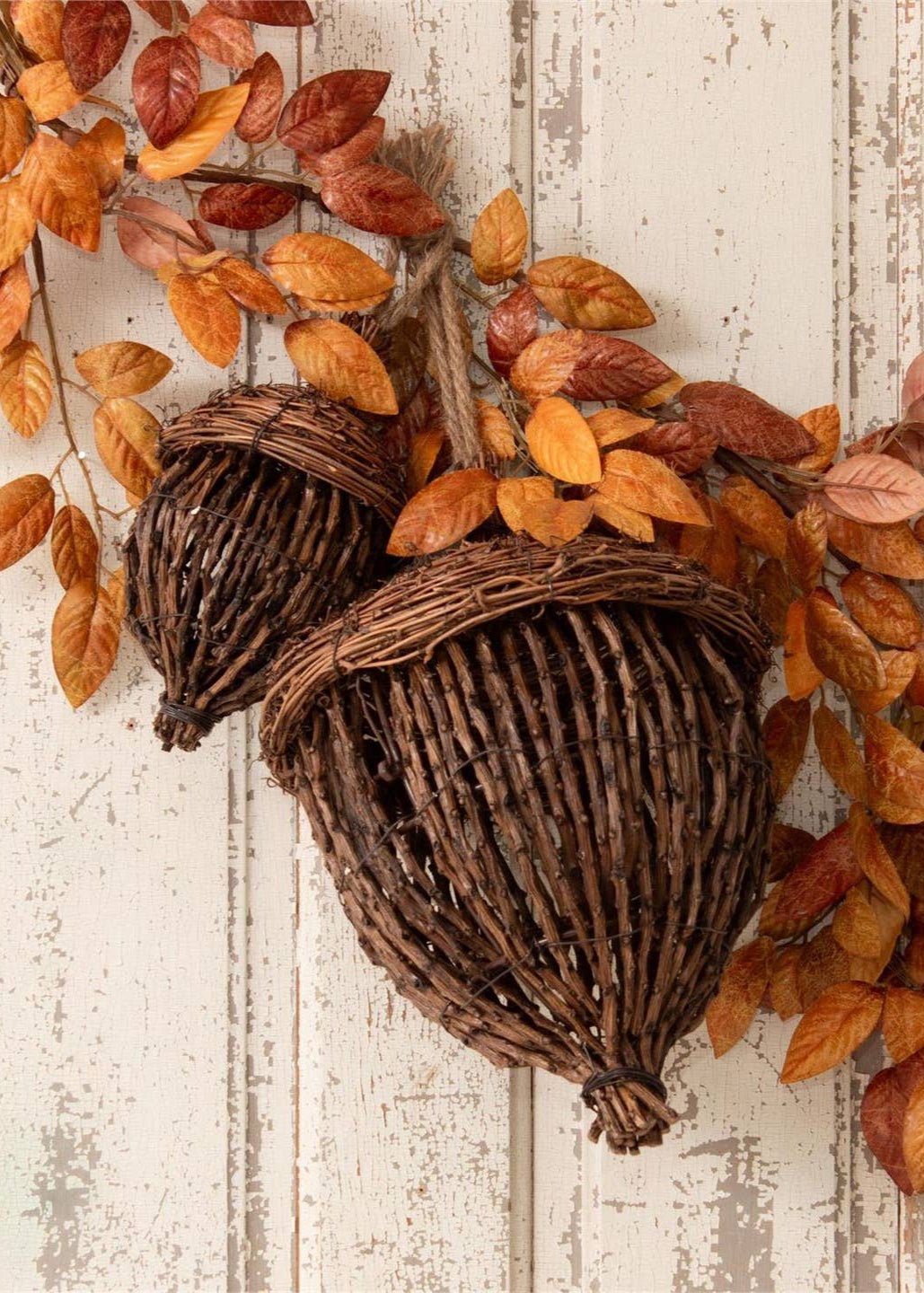 Hand-Woven Grapevine Acorns, Set of 2