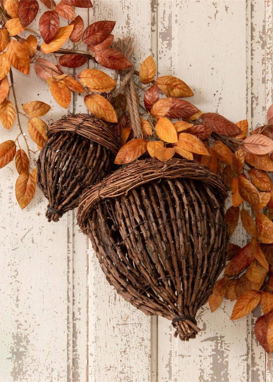 Hand-Woven Grapevine Acorns, Set of 2