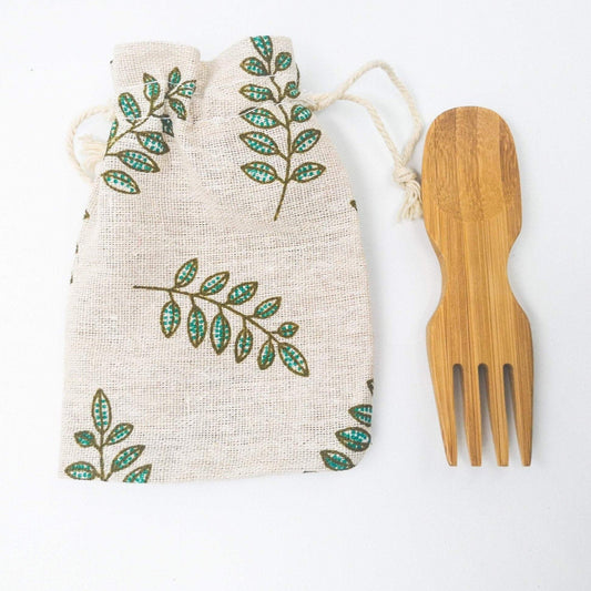 Natural Bamboo Spork-Zero Waste Free Of Plastic-Sustainable Cotton Pouch-0