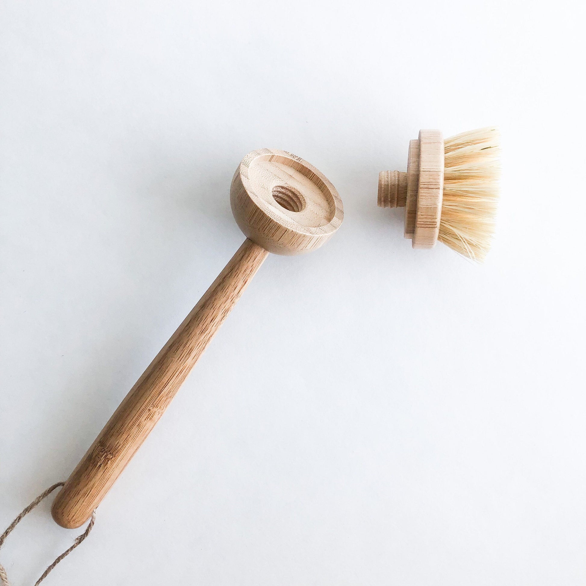Natural Bamboo Sisal Dish Brush With Replaceable Head - Biodegradable Zero Waste Plastic Free Long Handle Kitchen Brush-2