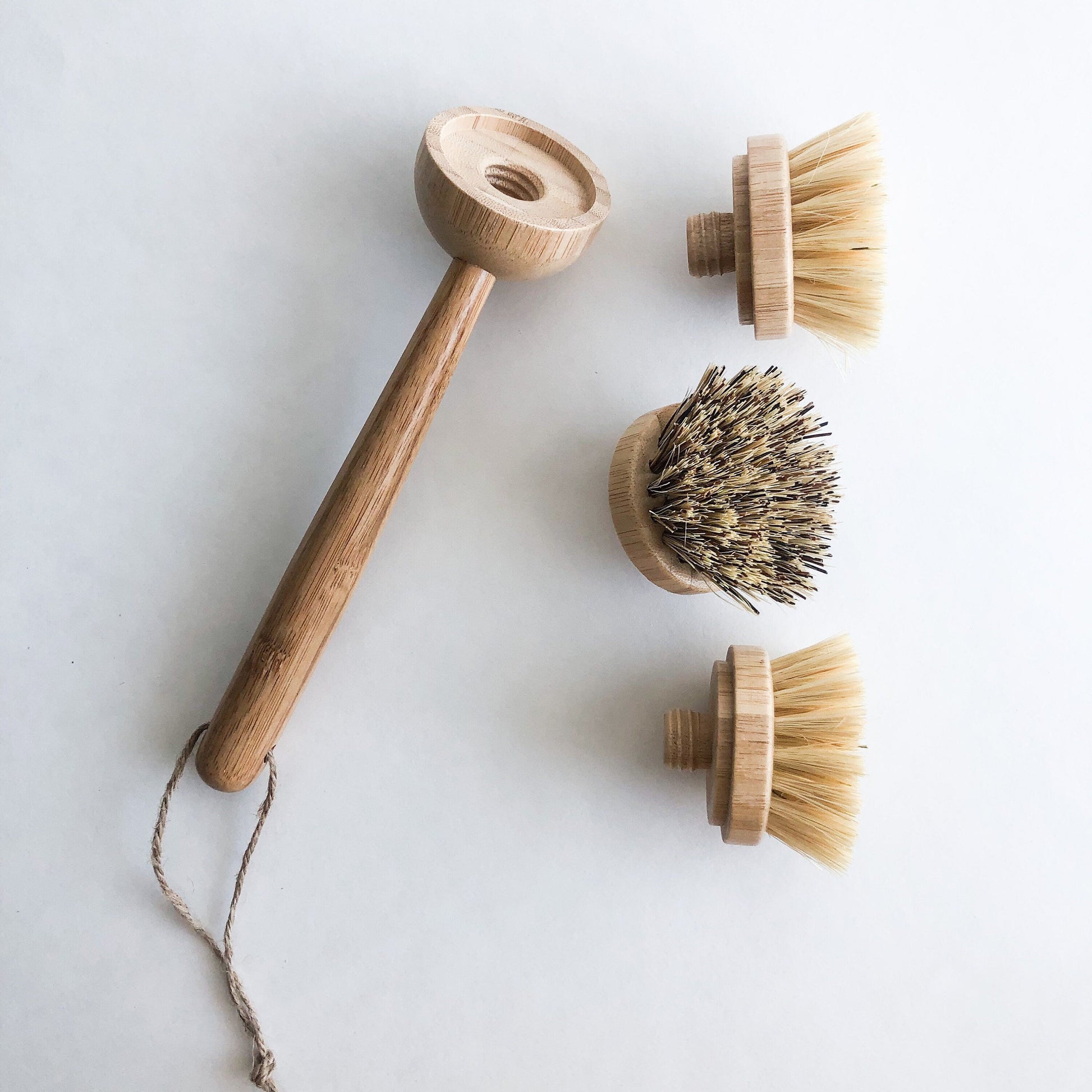 Natural Bamboo Sisal Dish Brush With Replaceable Head - Biodegradable Zero Waste Plastic Free Long Handle Kitchen Brush-4