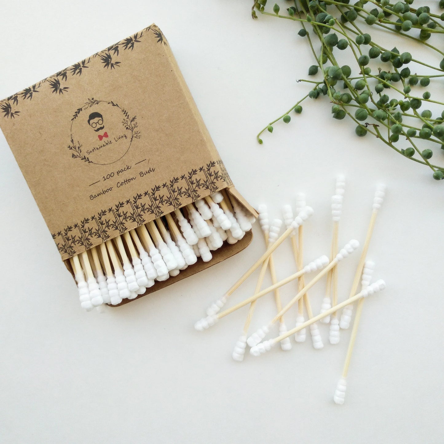 Organic Biodegradable Bamboo Cotton Buds - Plastic Free Zero Waste Natural Bamboo Q-tips - Eco Friendly Sustainable Swabs - Pack of 100-2