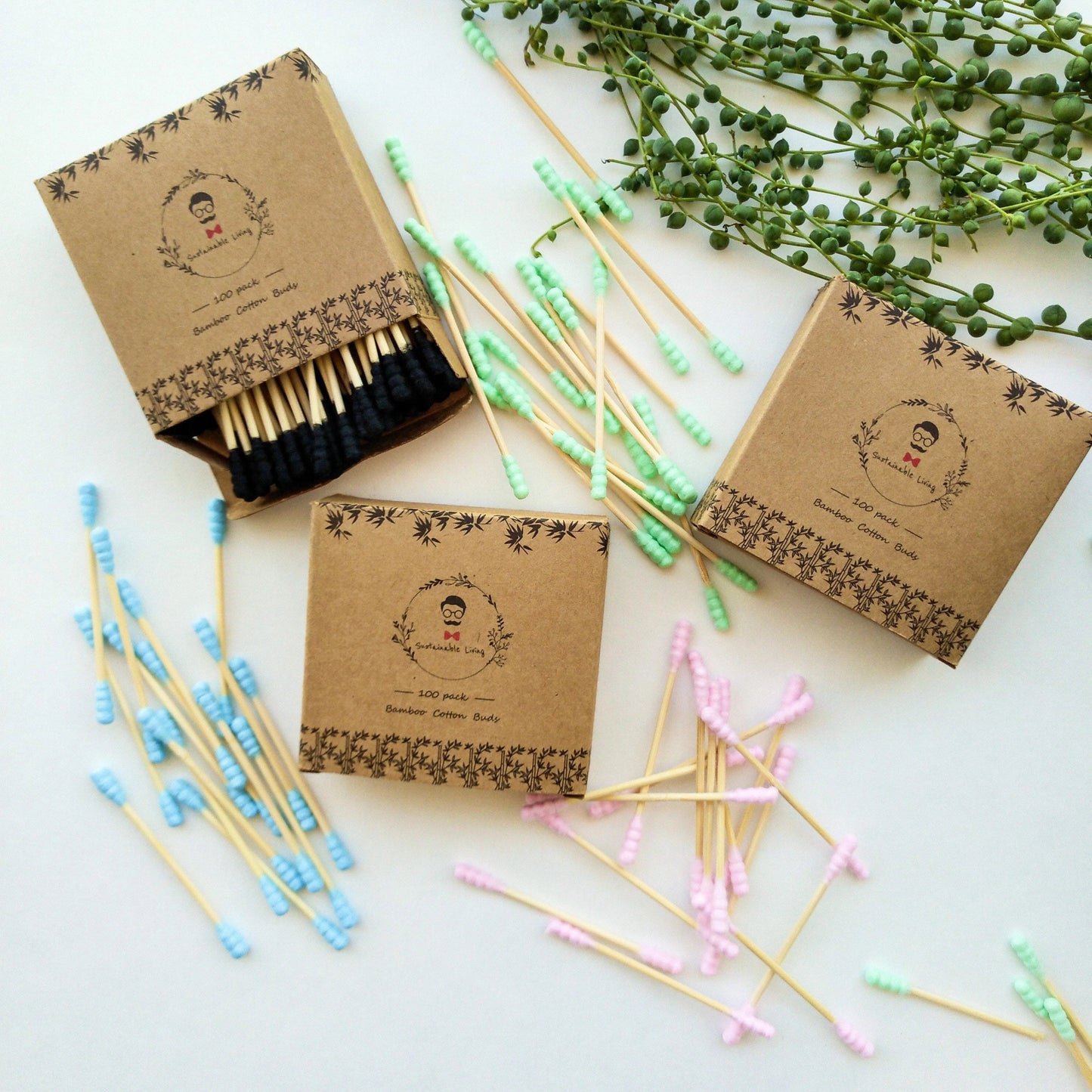 Organic Biodegradable Bamboo Cotton Buds - Plastic Free Zero Waste Natural Bamboo Q-tips - Eco Friendly Sustainable Swabs - Pack of 100-0