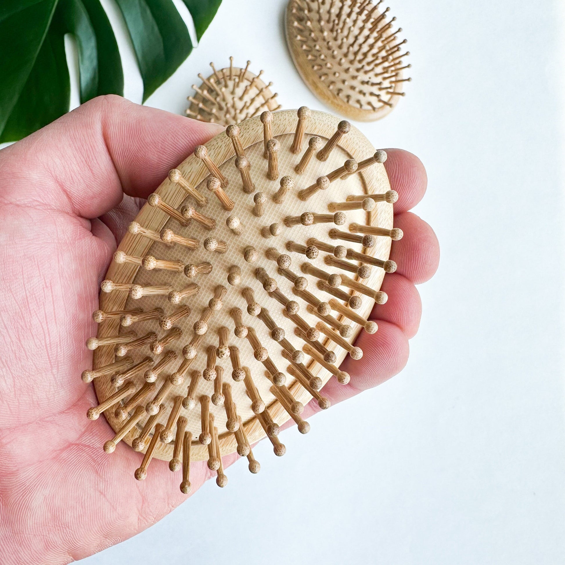 Natural Plastic Free Bamboo Hair & Beard Brush - Eco Friendly Biodegradable Detangling Bamboo Travel Brush - Zero Waste Bamboo Handheld Brush-2