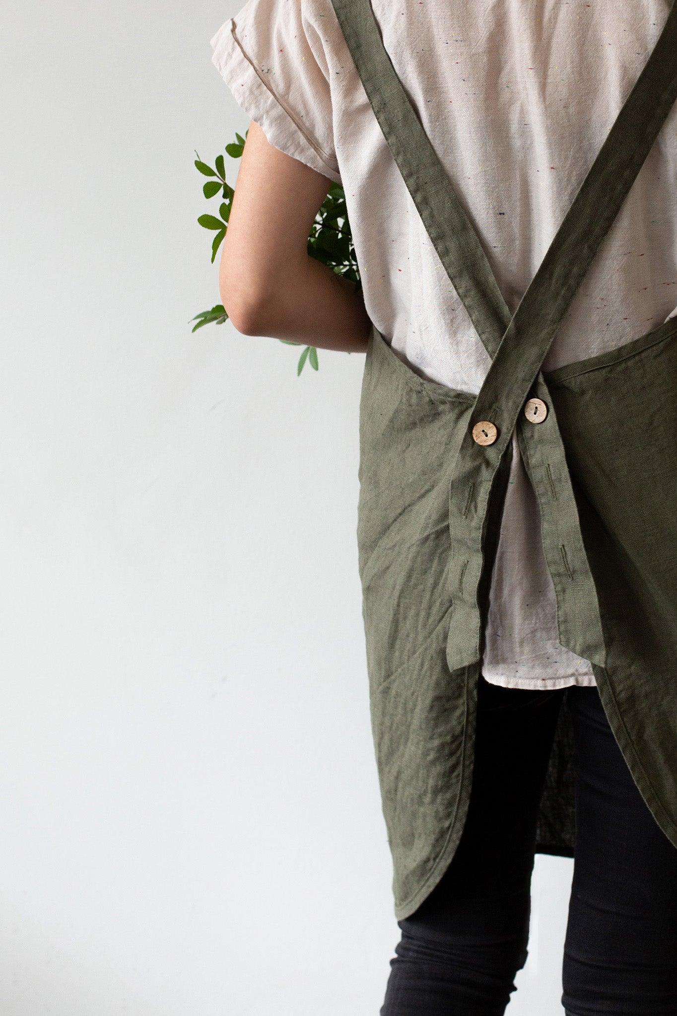Linen Apron - Forest green