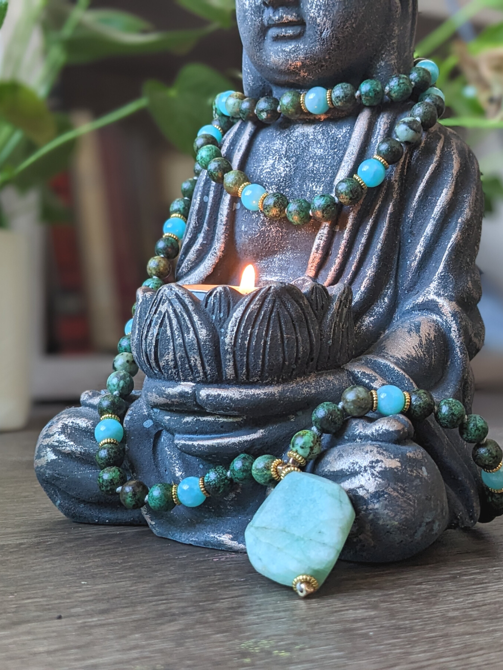 Healing Mala Necklace - Amazonite Stone & African Turquoise-3