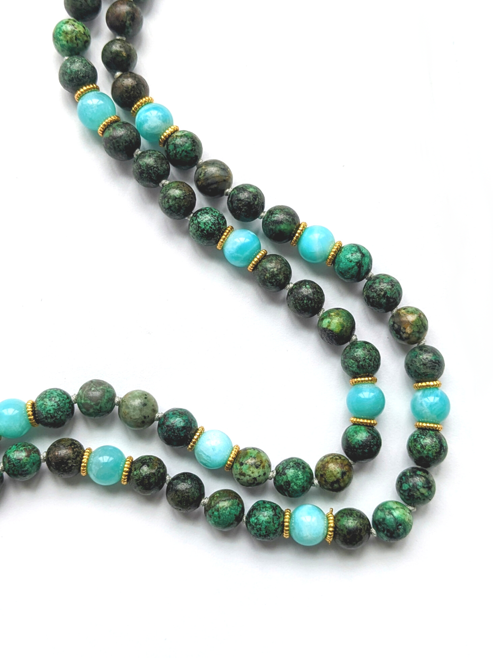 Healing Mala Necklace - Amazonite Stone & African Turquoise-2